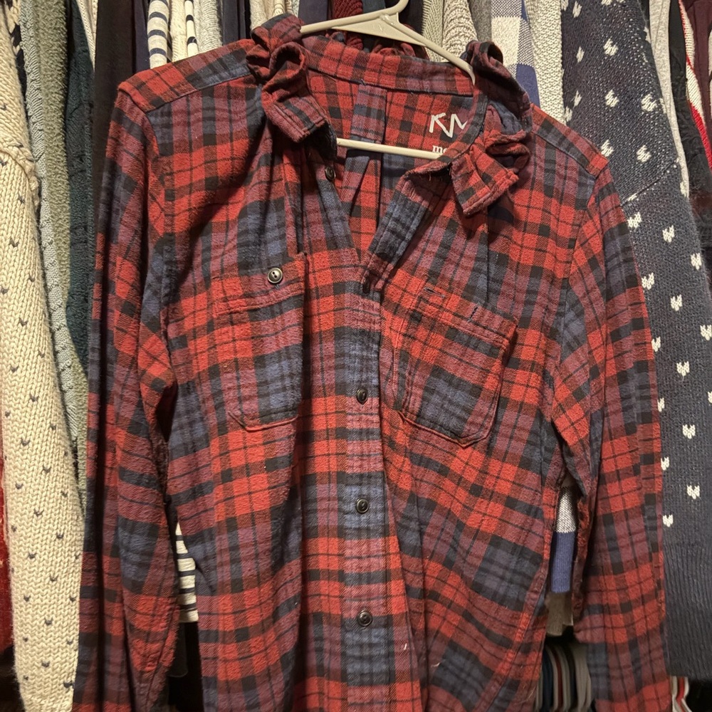 Red and Blue Plaid Button-Up Shirt
